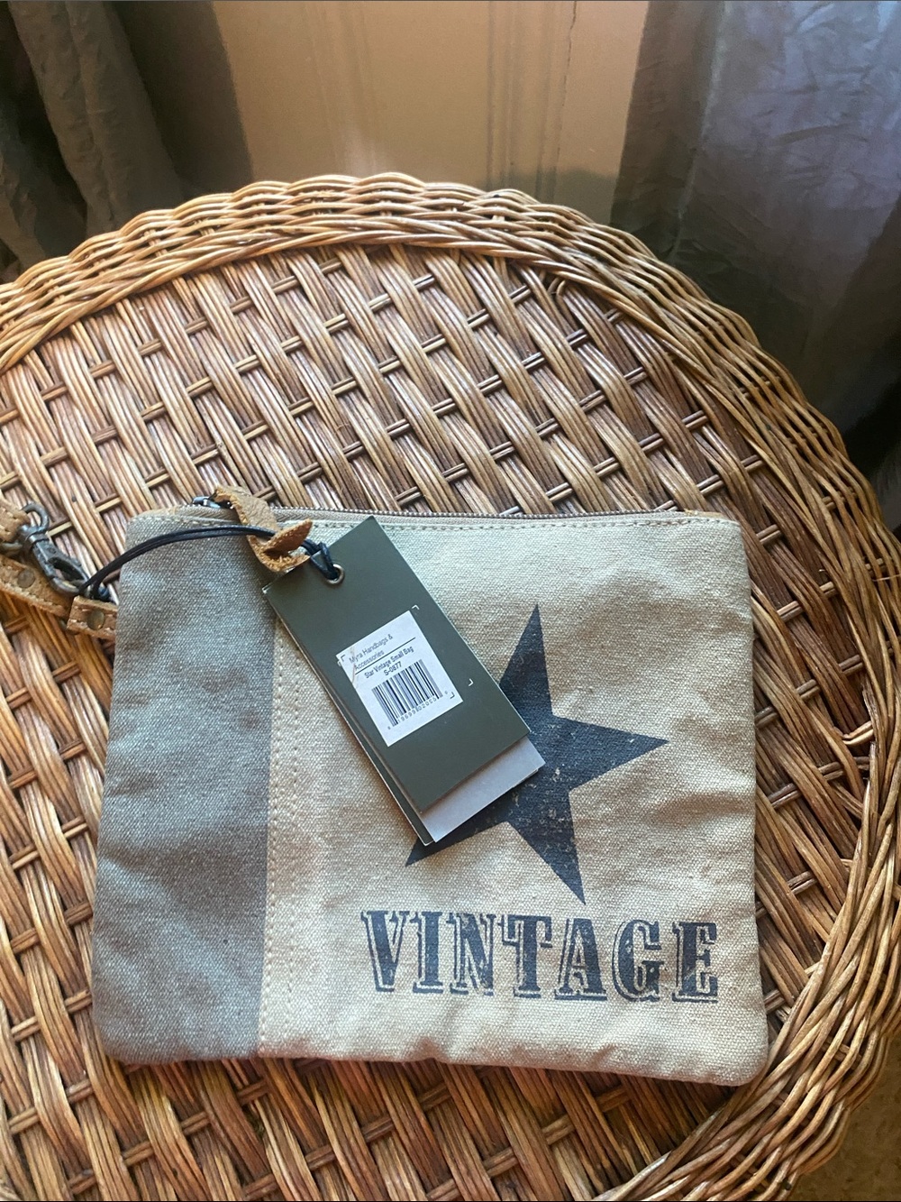 Myra Bag Beige Canvas Clutch with Star Print
